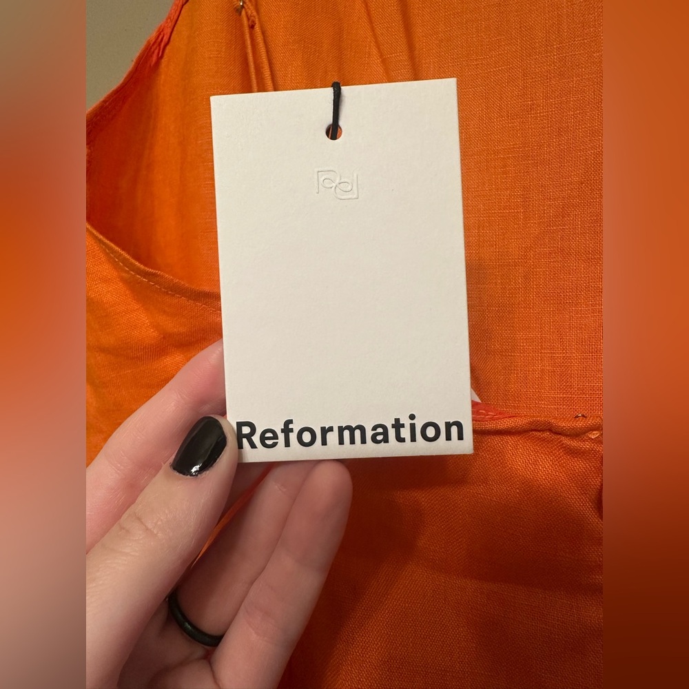 NWT Reformation Gael Linen Dress Orange - Size 12 - Picture 7 of 10